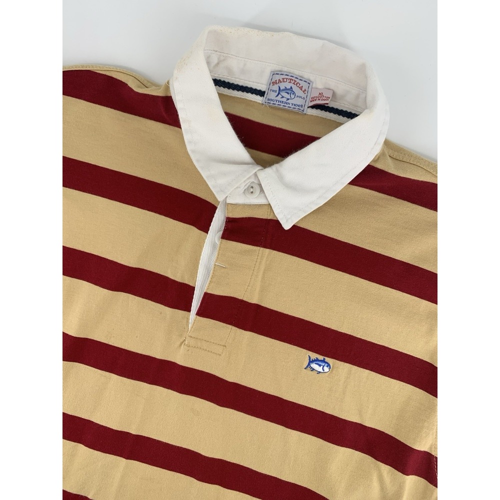 Southern Tide Polo Shirt Mens XL Garnet Gold Rugby Cotton Preppy Long Sleeve‎